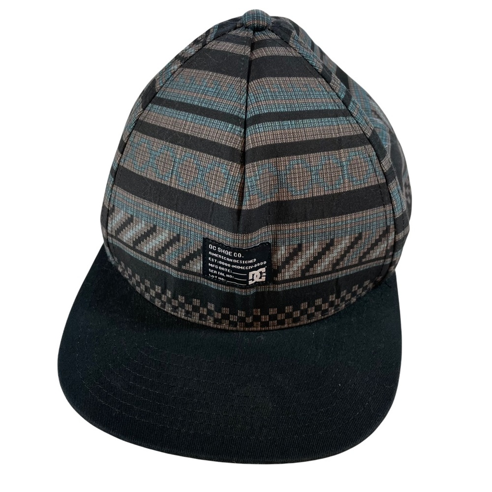 DC Shoe Co Patch Logo Black Blue Gray Flat Brimmed Baseball Cap Hat SnapBack OS
